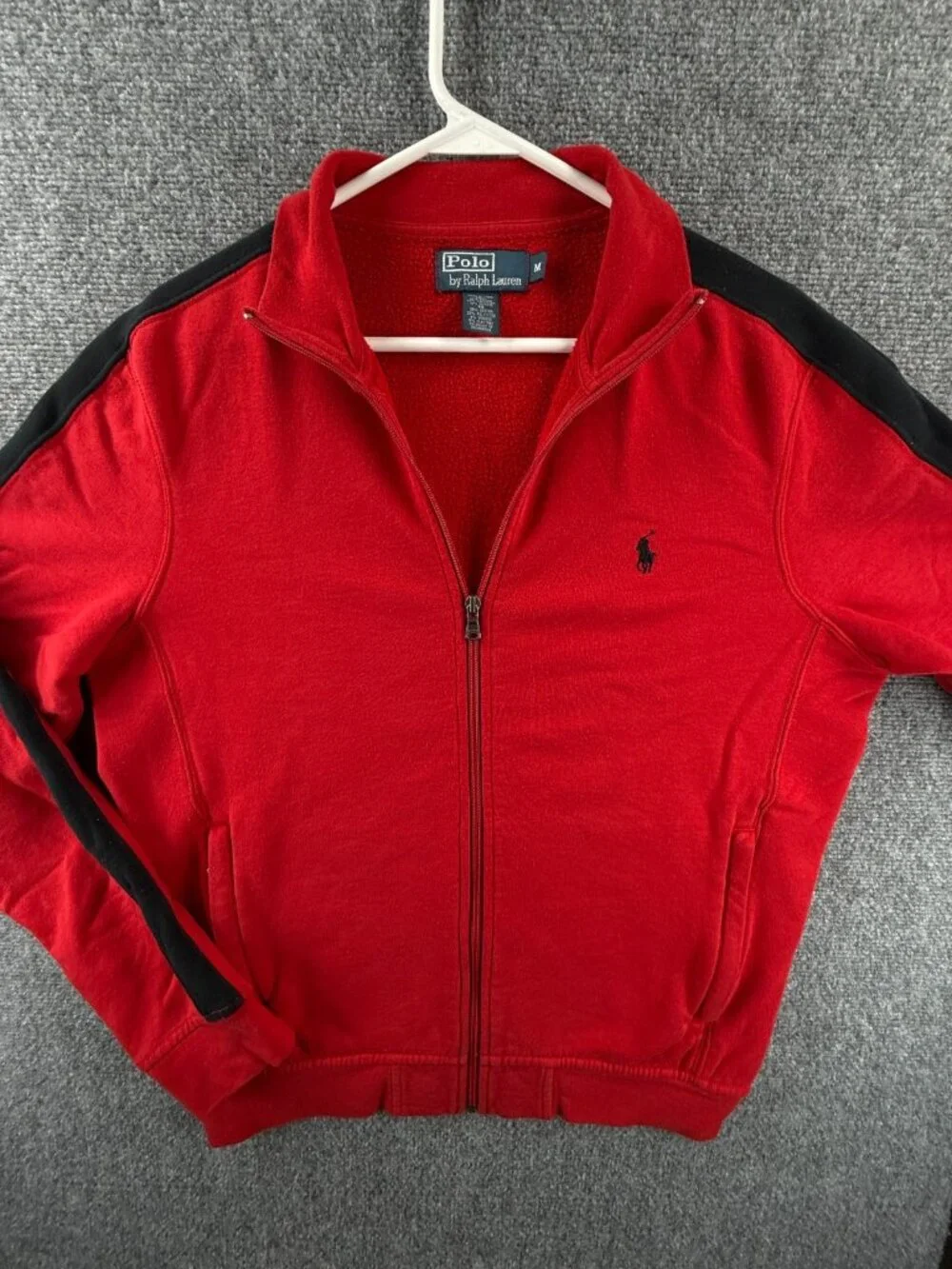 Polo Ralph Lauren Red Track Jacket Fleece Full Zip Medium Cotton Blend Pony